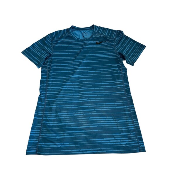 Nike Dri-Fit Fitted T Shirt Men’s Size Med Blue Stripe Activewear Running/Cycle - Picture 1 of 3